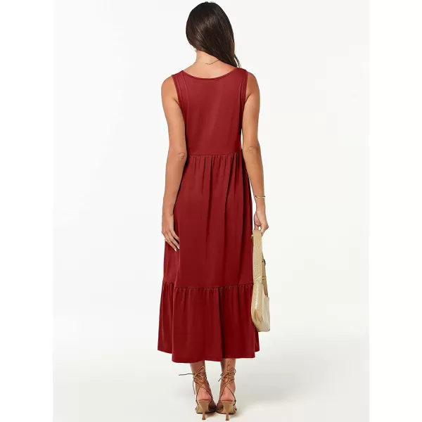 imageANRABESS Womens Summer Casual Sleeveless V Neck Swing Dress Casual Flowy Tiered Maxi Beach Dress with Pockets11burgundy