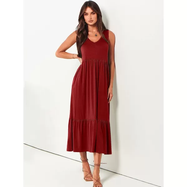 imageANRABESS Womens Summer Casual Sleeveless V Neck Swing Dress Casual Flowy Tiered Maxi Beach Dress with Pockets11burgundy