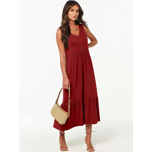 imageANRABESS Womens Summer Casual Sleeveless V Neck Swing Dress Casual Flowy Tiered Maxi Beach Dress with Pockets11burgundy