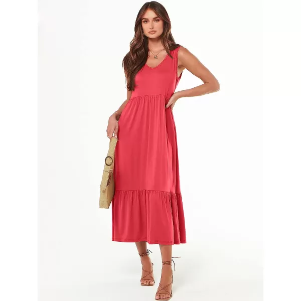 imageANRABESS Womens Summer Casual Sleeveless V Neck Swing Dress Casual Flowy Tiered Maxi Beach Dress with Pockets12peach