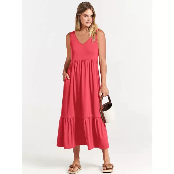 imageANRABESS Womens Summer Casual Sleeveless V Neck Swing Dress Casual Flowy Tiered Maxi Beach Dress with Pockets12peach