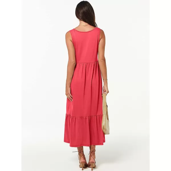 imageANRABESS Womens Summer Casual Sleeveless V Neck Swing Dress Casual Flowy Tiered Maxi Beach Dress with Pockets12peach