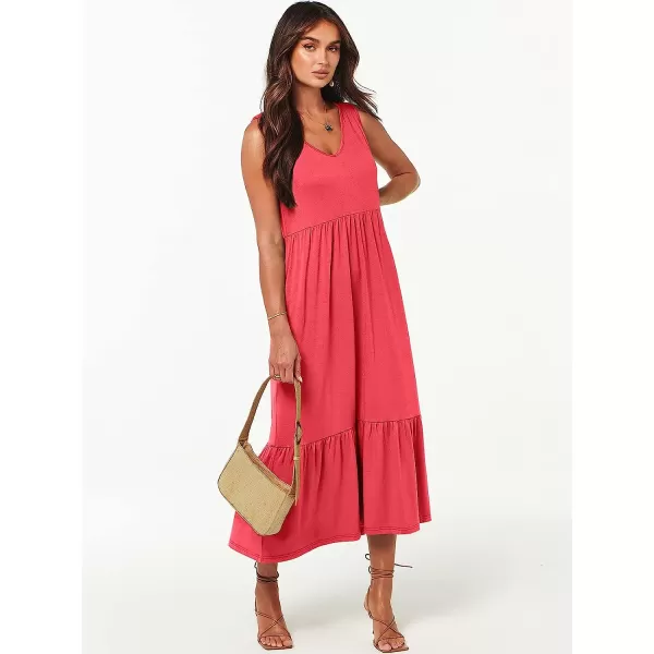 imageANRABESS Womens Summer Casual Sleeveless V Neck Swing Dress Casual Flowy Tiered Maxi Beach Dress with Pockets12peach
