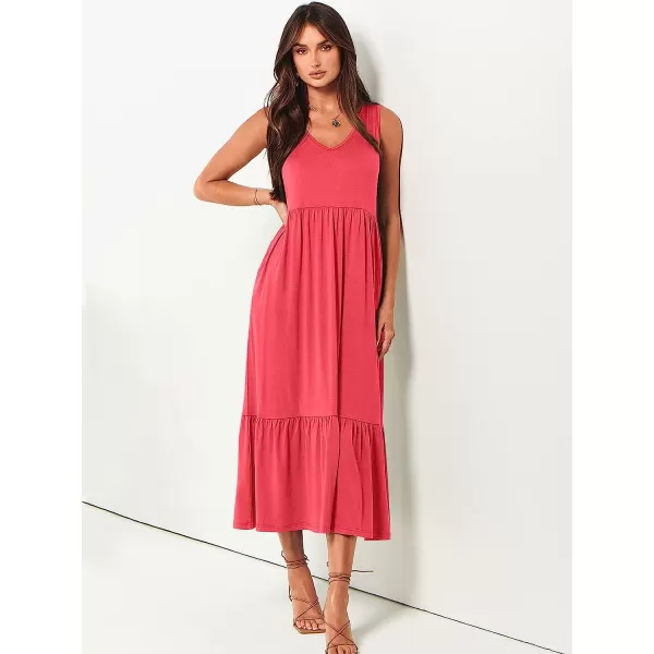 imageANRABESS Womens Summer Casual Sleeveless V Neck Swing Dress Casual Flowy Tiered Maxi Beach Dress with Pockets12peach