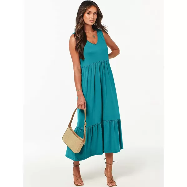 imageANRABESS Womens Summer Casual Sleeveless V Neck Swing Dress Casual Flowy Tiered Maxi Beach Dress with Pockets13lake
