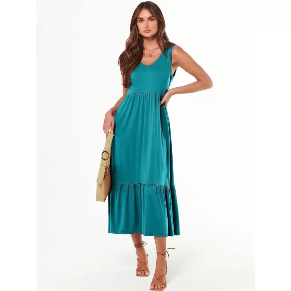 imageANRABESS Womens Summer Casual Sleeveless V Neck Swing Dress Casual Flowy Tiered Maxi Beach Dress with Pockets13lake