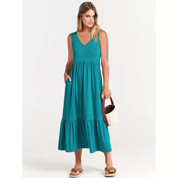 imageANRABESS Womens Summer Casual Sleeveless V Neck Swing Dress Casual Flowy Tiered Maxi Beach Dress with Pockets13lake