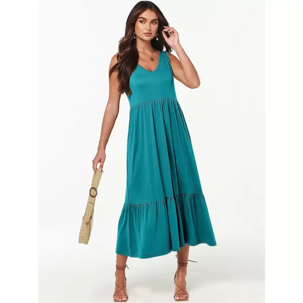 imageANRABESS Womens Summer Casual Sleeveless V Neck Swing Dress Casual Flowy Tiered Maxi Beach Dress with Pockets13lake