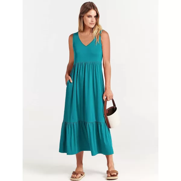 imageANRABESS Womens Summer Casual Sleeveless V Neck Swing Dress Casual Flowy Tiered Maxi Beach Dress with Pockets13lake