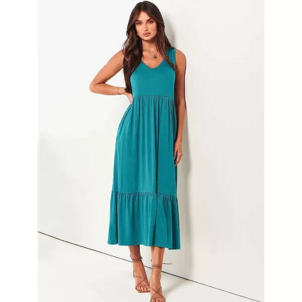 imageANRABESS Womens Summer Casual Sleeveless V Neck Swing Dress Casual Flowy Tiered Maxi Beach Dress with Pockets13lake
