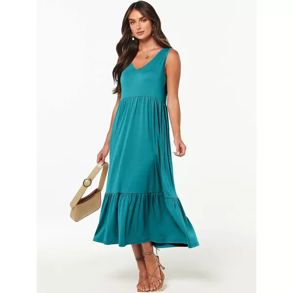 imageANRABESS Womens Summer Casual Sleeveless V Neck Swing Dress Casual Flowy Tiered Maxi Beach Dress with Pockets13lake