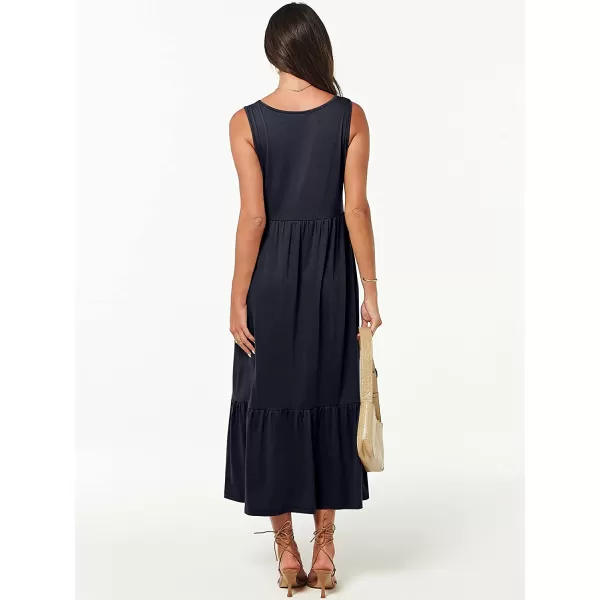 imageANRABESS Womens Summer Casual Sleeveless V Neck Swing Dress Casual Flowy Tiered Maxi Beach Dress with Pockets14navy Blue