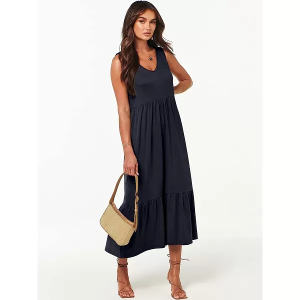 imageANRABESS Womens Summer Casual Sleeveless V Neck Swing Dress Casual Flowy Tiered Maxi Beach Dress with Pockets14navy Blue