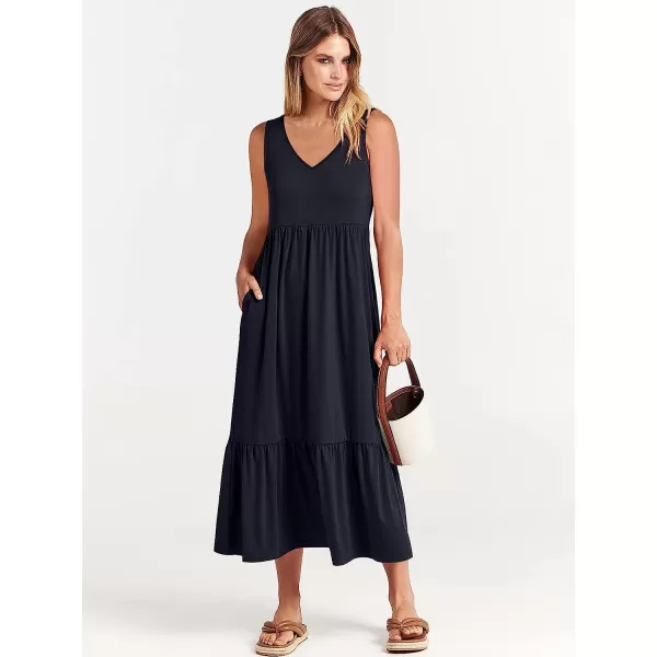 imageANRABESS Womens Summer Casual Sleeveless V Neck Swing Dress Casual Flowy Tiered Maxi Beach Dress with Pockets14navy Blue
