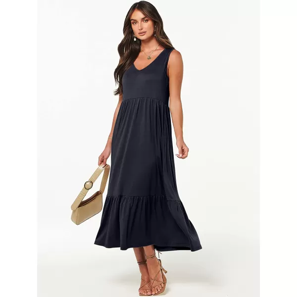 imageANRABESS Womens Summer Casual Sleeveless V Neck Swing Dress Casual Flowy Tiered Maxi Beach Dress with Pockets14navy Blue