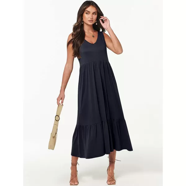 imageANRABESS Womens Summer Casual Sleeveless V Neck Swing Dress Casual Flowy Tiered Maxi Beach Dress with Pockets14navy Blue
