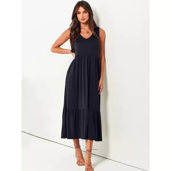 imageANRABESS Womens Summer Casual Sleeveless V Neck Swing Dress Casual Flowy Tiered Maxi Beach Dress with Pockets14navy Blue
