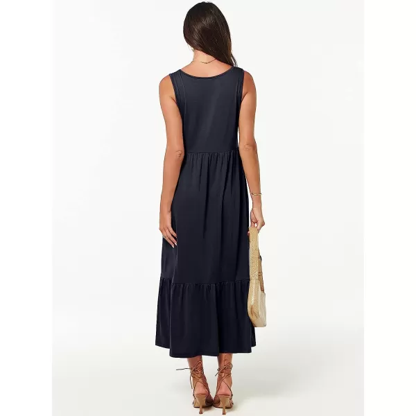 imageANRABESS Womens Summer Casual Sleeveless V Neck Swing Dress Casual Flowy Tiered Maxi Beach Dress with Pockets14navy Blue