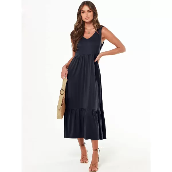 imageANRABESS Womens Summer Casual Sleeveless V Neck Swing Dress Casual Flowy Tiered Maxi Beach Dress with Pockets14navy Blue