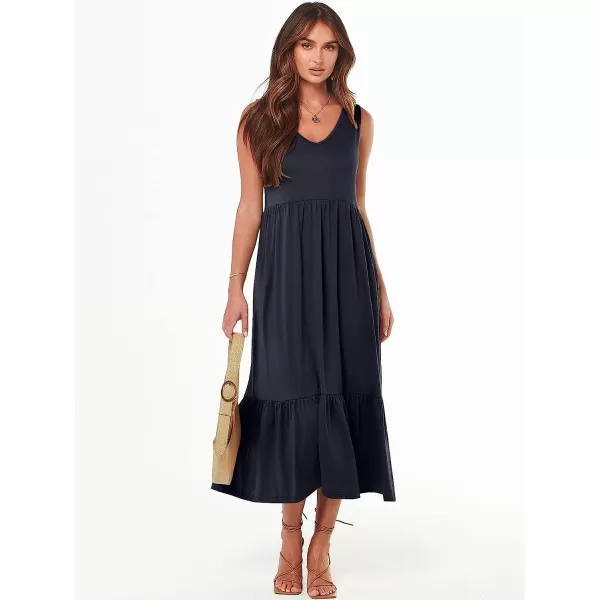 imageANRABESS Womens Summer Casual Sleeveless V Neck Swing Dress Casual Flowy Tiered Maxi Beach Dress with Pockets14navy Blue