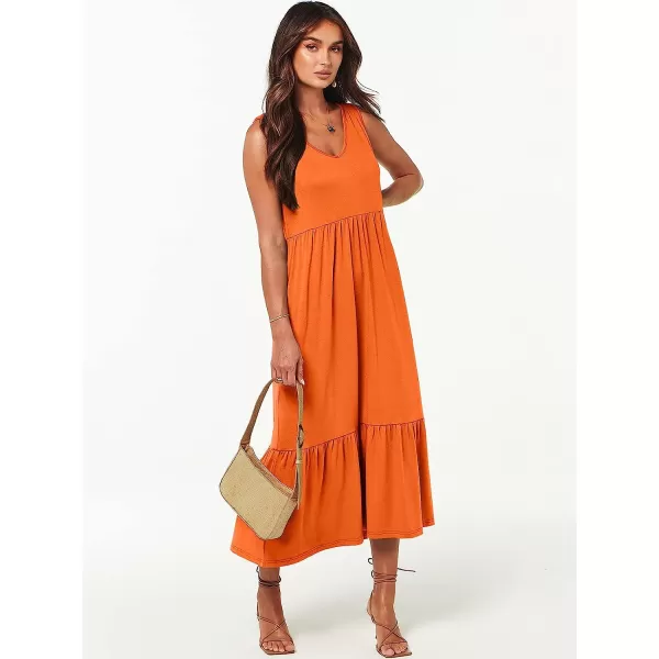 imageANRABESS Womens Summer Casual Sleeveless V Neck Swing Dress Casual Flowy Tiered Maxi Beach Dress with Pockets16orange