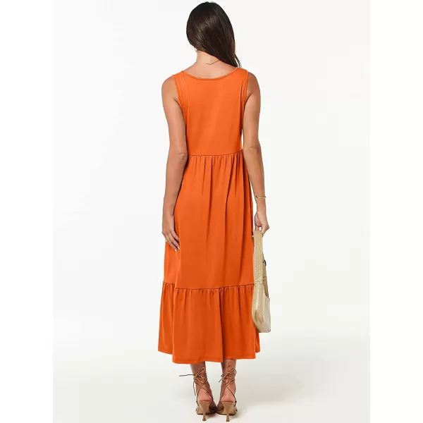 imageANRABESS Womens Summer Casual Sleeveless V Neck Swing Dress Casual Flowy Tiered Maxi Beach Dress with Pockets16orange