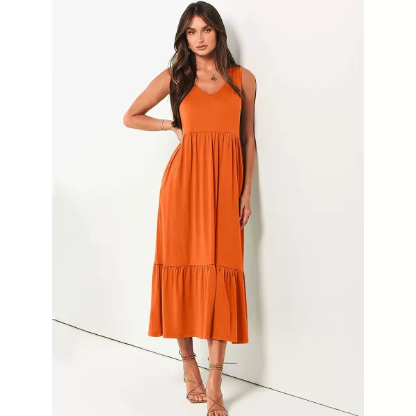 imageANRABESS Womens Summer Casual Sleeveless V Neck Swing Dress Casual Flowy Tiered Maxi Beach Dress with Pockets16orange
