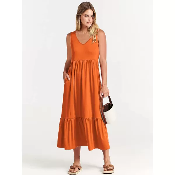 imageANRABESS Womens Summer Casual Sleeveless V Neck Swing Dress Casual Flowy Tiered Maxi Beach Dress with Pockets16orange