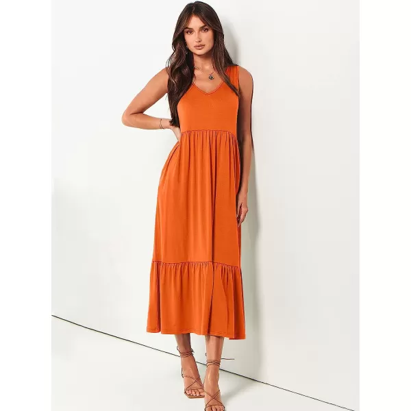 imageANRABESS Womens Summer Casual Sleeveless V Neck Swing Dress Casual Flowy Tiered Maxi Beach Dress with Pockets16orange