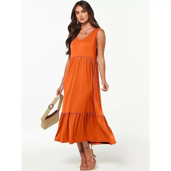 imageANRABESS Womens Summer Casual Sleeveless V Neck Swing Dress Casual Flowy Tiered Maxi Beach Dress with Pockets16orange
