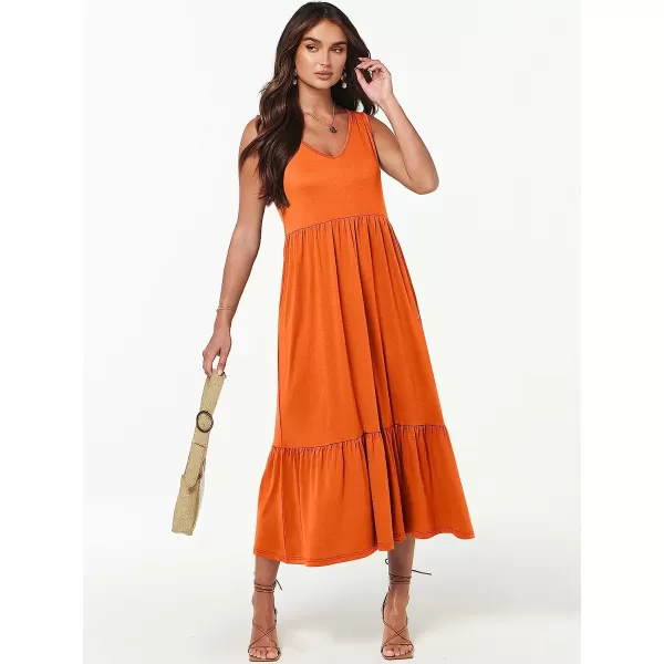 imageANRABESS Womens Summer Casual Sleeveless V Neck Swing Dress Casual Flowy Tiered Maxi Beach Dress with Pockets16orange