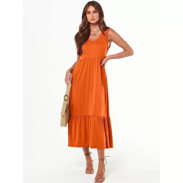 imageANRABESS Womens Summer Casual Sleeveless V Neck Swing Dress Casual Flowy Tiered Maxi Beach Dress with Pockets16orange