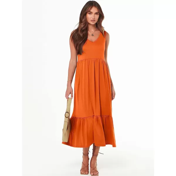 imageANRABESS Womens Summer Casual Sleeveless V Neck Swing Dress Casual Flowy Tiered Maxi Beach Dress with Pockets16orange