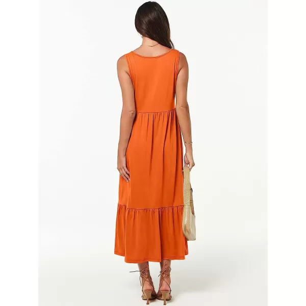 imageANRABESS Womens Summer Casual Sleeveless V Neck Swing Dress Casual Flowy Tiered Maxi Beach Dress with Pockets16orange