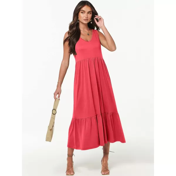 imageANRABESS Womens Summer Casual Sleeveless V Neck Swing Dress Fit amp Flare Flowy Tiered Maxi Beach Sundress with Pockets12peach