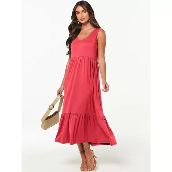 imageANRABESS Womens Summer Casual Sleeveless V Neck Swing Dress Fit amp Flare Flowy Tiered Maxi Beach Sundress with Pockets12peach