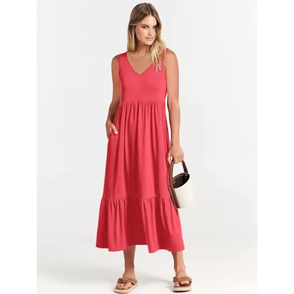 imageANRABESS Womens Summer Casual Sleeveless V Neck Swing Dress Fit amp Flare Flowy Tiered Maxi Beach Sundress with Pockets12peach