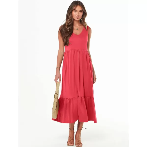 imageANRABESS Womens Summer Casual Sleeveless V Neck Swing Dress Fit amp Flare Flowy Tiered Maxi Beach Sundress with Pockets12peach