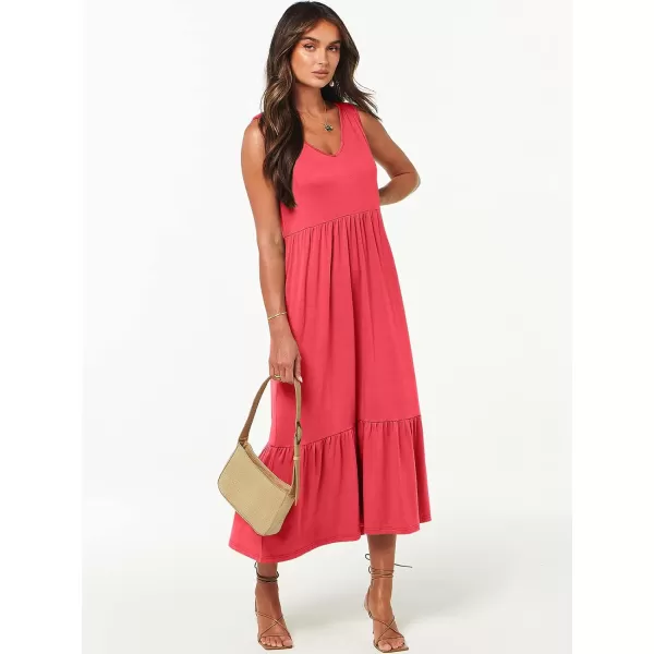 imageANRABESS Womens Summer Casual Sleeveless V Neck Swing Dress Fit amp Flare Flowy Tiered Maxi Beach Sundress with Pockets12peach