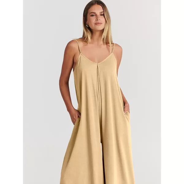 imageANRABESS Womens Summer Casual Spaghetti Strap V Neck Oversized Wide Leg Jumpsuit Pockets Beach Travel OutfitsBeige