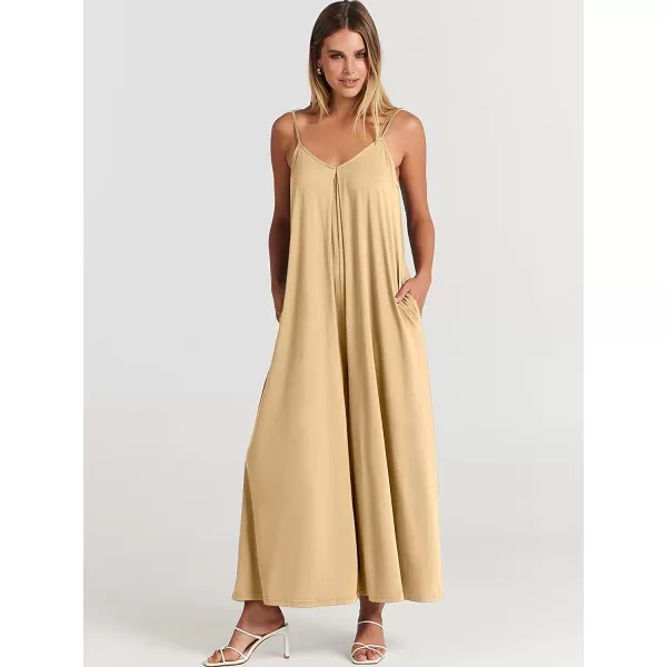 imageANRABESS Womens Summer Casual Spaghetti Strap V Neck Oversized Wide Leg Jumpsuit Pockets Beach Travel OutfitsBeige