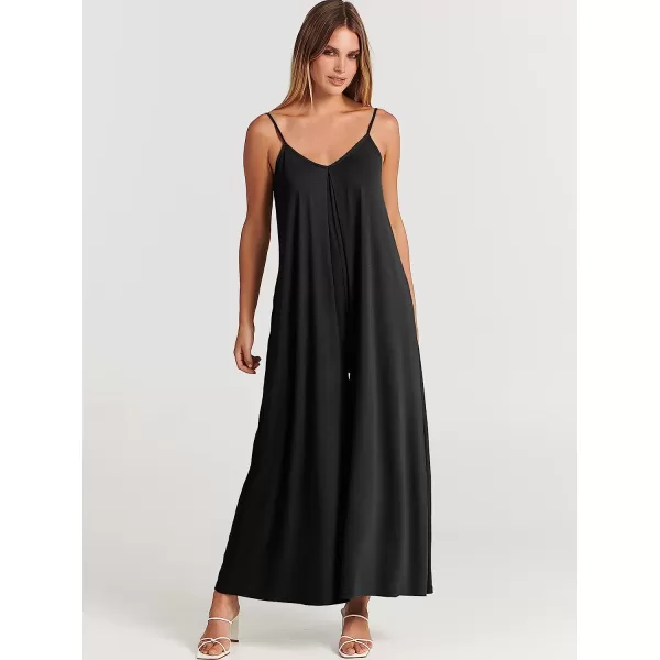 imageANRABESS Womens Summer Casual Spaghetti Strap V Neck Oversized Wide Leg Jumpsuit Pockets Beach Travel OutfitsBlack