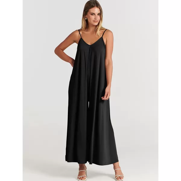 imageANRABESS Womens Summer Casual Spaghetti Strap V Neck Oversized Wide Leg Jumpsuit Pockets Beach Travel OutfitsBlack