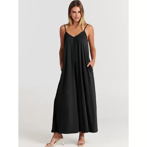 imageANRABESS Womens Summer Casual Spaghetti Strap V Neck Oversized Wide Leg Jumpsuit Pockets Beach Travel OutfitsBlack
