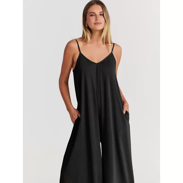 imageANRABESS Womens Summer Casual Spaghetti Strap V Neck Oversized Wide Leg Jumpsuit Pockets Beach Travel OutfitsBlack