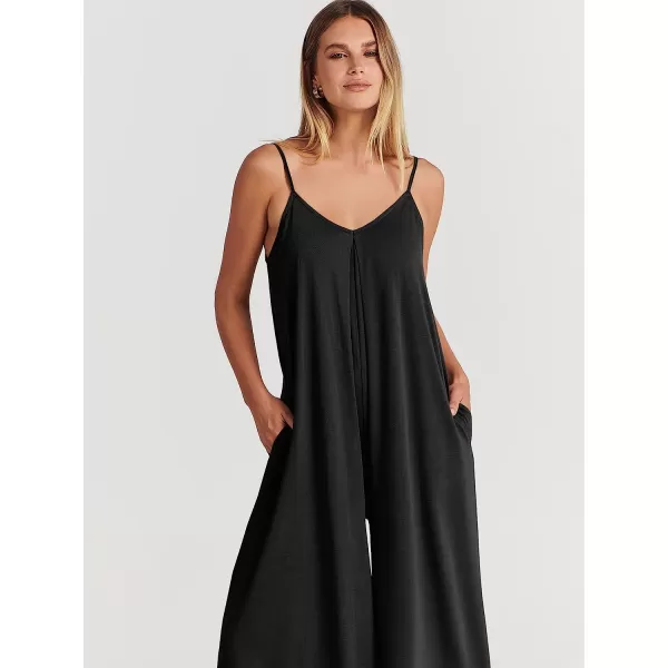 imageANRABESS Womens Summer Casual Spaghetti Strap V Neck Oversized Wide Leg Jumpsuit Pockets Beach Travel OutfitsBlack