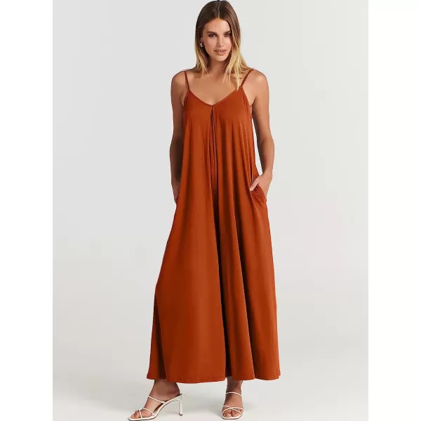 imageANRABESS Womens Summer Casual Spaghetti Strap V Neck Oversized Wide Leg Jumpsuit Pockets Beach Travel OutfitsBrown