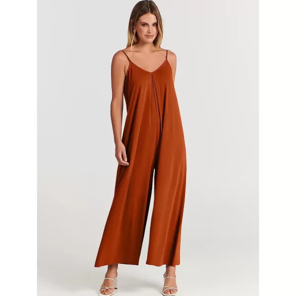 imageANRABESS Womens Summer Casual Spaghetti Strap V Neck Oversized Wide Leg Jumpsuit Pockets Beach Travel OutfitsBrown