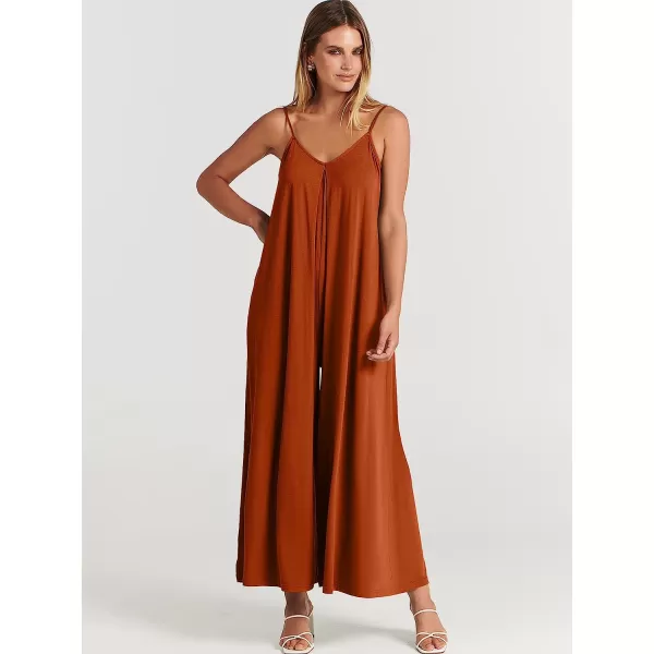 imageANRABESS Womens Summer Casual Spaghetti Strap V Neck Oversized Wide Leg Jumpsuit Pockets Beach Travel OutfitsBrown