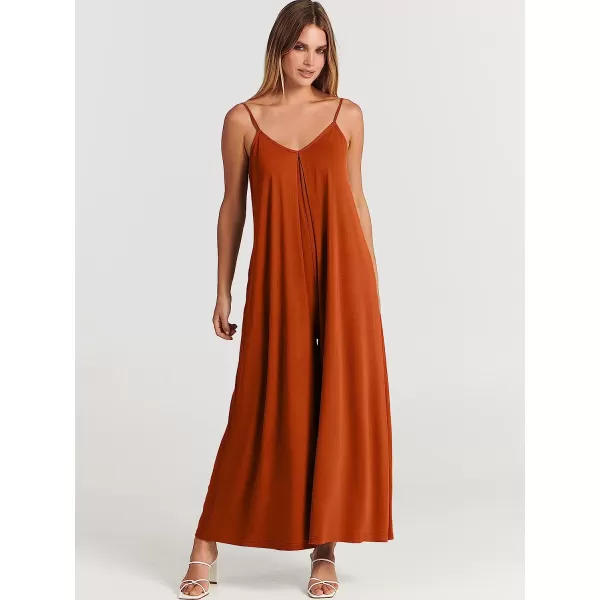 imageANRABESS Womens Summer Casual Spaghetti Strap V Neck Oversized Wide Leg Jumpsuit Pockets Beach Travel OutfitsBrown